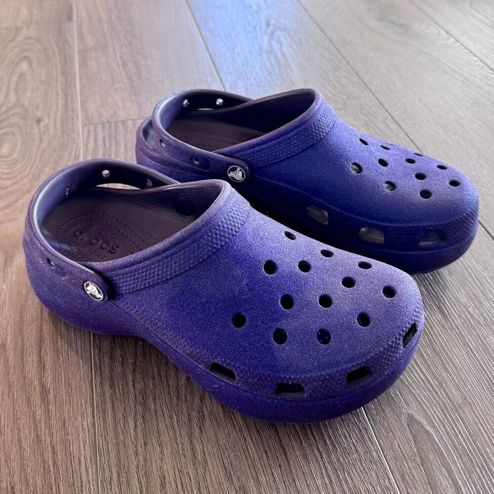 Crocs Classic Platform Clogs Sandals Purple Glitter Women Sz 10